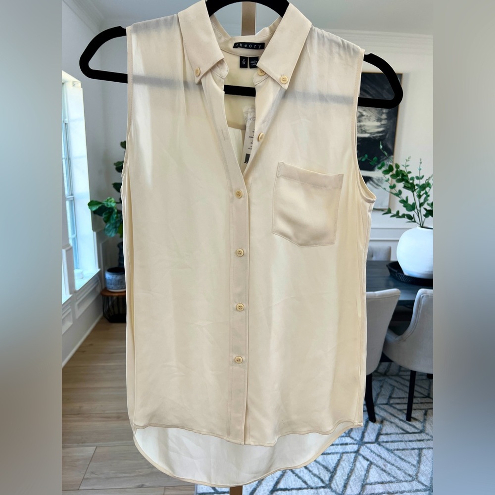 Theory “Yarine” Silk Sleeveless Button-Up Top – Size P NWT
